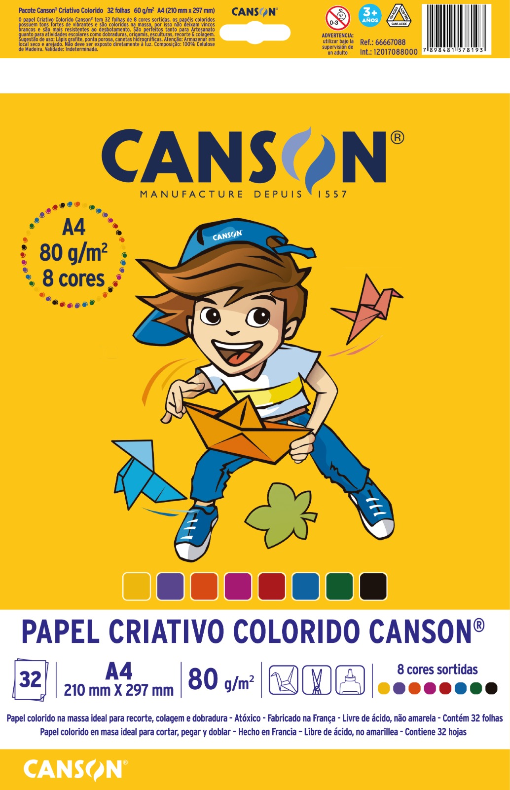 Canson PAPEL CRIATIVO 8 CORES 80g/m²